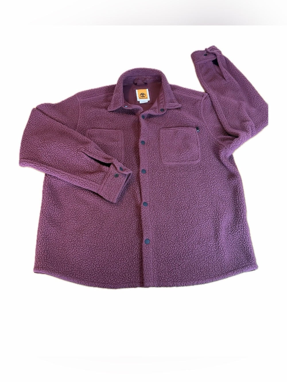 Timberland Mens Sherpa Fleece Shirt Jacket Shacket Snap Button Maroon Large
